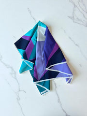 Foulard vintage violet et vert motifs géométriques Levuardi