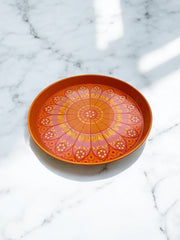 Plateau fleur seventies orange en métal