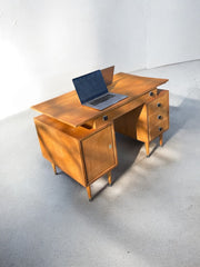 Grand bureau double face vintage en bois années 60