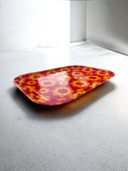 Plateau fleurs en métal rouge orange et jaune