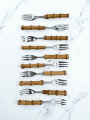 10 fourchettes à dessert bambou inox années 70