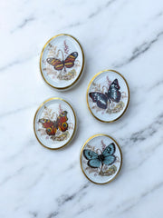 Série de quatre médaillons céramique motif papillon bord doré