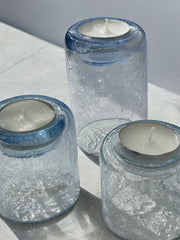 Trio de bougeoirs en verre craquelé