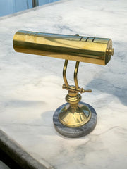 Lampe de banquier dorée et marbre