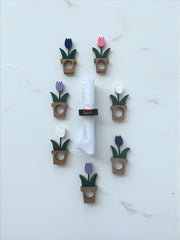 8 ronds de serviette en bois tulipes vintage