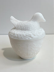 Bonbonnière en verre de lait oiseau sur nid