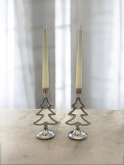 Paire de chandeliers sapin de Noël argentés