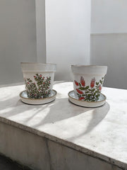 Petits cache-pot motif botanique en grès