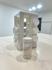 Carrousel à épices plastique blanc 12 pots en verre