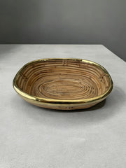 Corbeille ou vide poche rotin bord laiton années 70