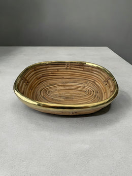 Corbeille ou vide poche rotin bord laiton années 70