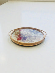 Plateau fleurs séchées en rotin