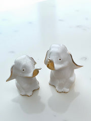 Statuettes éléphants porcelaine blanche et dorée années 60
