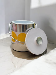 Seau à glace vintage chromé années 50, à gros pois jaunes