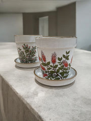 Petits cache-pot motif botanique en grès