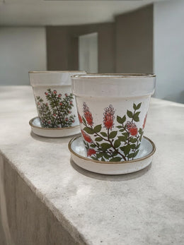 Petits cache-pot motif botanique en grès