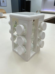 Carrousel à épices plastique blanc 12 pots en verre