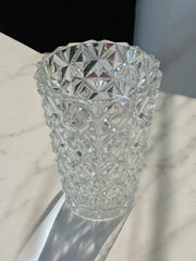 Vase en verre pressé motifs géométriques en relief 1960
