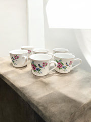 6 tasses anciennes fleurs oiseau