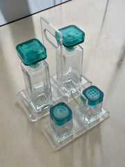 Sets huile/vinaigre et sel/poivre Luigi Bormioli vert émeraude années 70