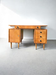 Grand bureau double face vintage en bois années 60