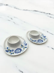Coquetiers fleurs bleues céramique