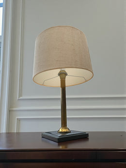 Lampe colonne laiton abat-jour lin beige