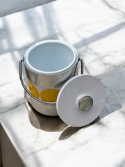 Seau à glace vintage chromé années 50, à gros pois jaunes