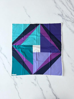 Foulard vintage violet et vert motifs géométriques Levuardi