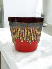 Cache pot céramique style fat lava métallique et orangé rouge