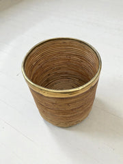 Cache pot ou panier décoratif rotin et laiton goût Gabriella Crespi