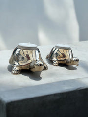 Duo de porte-bougie tortue en métal argenté