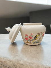 Bonbonnière motif oiseau verre de lait