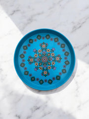 Plateau bleu motif floral Pat Albeck, 1960