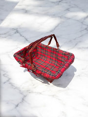 Panier décoratif ou à pique nique en osier tissu écossais rouge