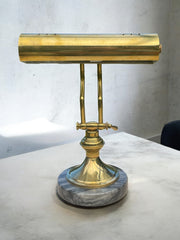 Lampe de banquier dorée et marbre