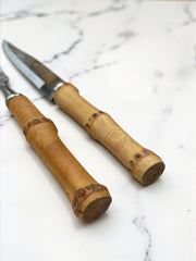 16 couverts en bambou et inox années 70