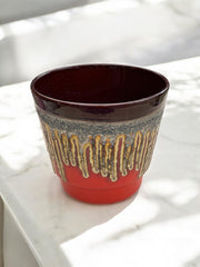 Cache pot céramique style fat lava métallique et orangé rouge