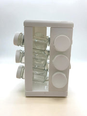 Carrousel à épices plastique blanc 12 pots en verre