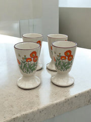 Lot de 4 mazagrans ou tasses de café en grès fleuris