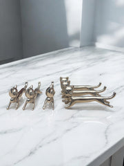 6 porte-couverts chat métal argenté vintage