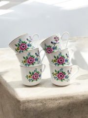 6 tasses anciennes fleurs oiseau