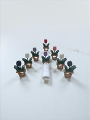 8 ronds de serviette en bois tulipes vintage