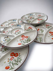 Six assiettes vintage motif fleurs sauvages, en céramique
