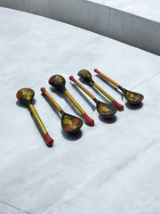 6 cuillères en bois peint ex-URSS Vintage