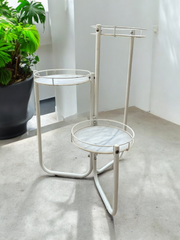 Porte plantes marbre et métal blanc vintage