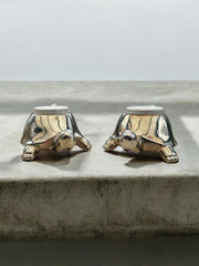 Duo de porte-bougie tortue en métal argenté