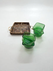 Plat apéritif années 60/70, coupelles vertes verre soufflé