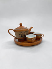 Service à thé style Qing, décor panda porcelaine et bambou