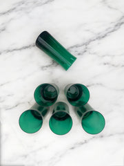 6 grands verres à eau en verre vert années 70